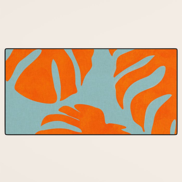 monstera leaves blue orange plant summer Desk Mat Gallery Image 3