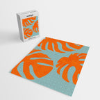 monstera leaves blue orange plant summer Jigsaw Puzzle Gallery Image 2