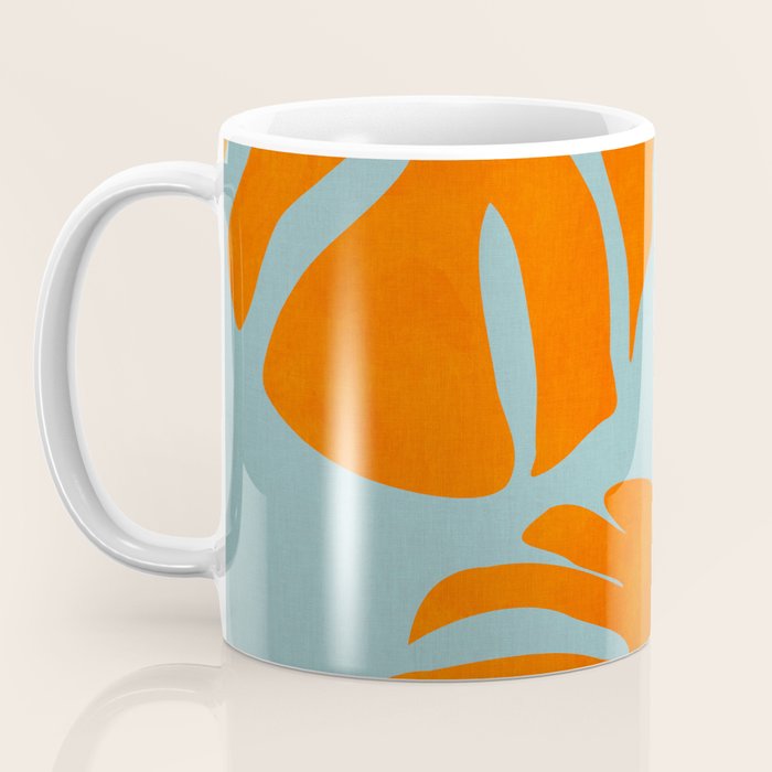 monstera leaves blue orange plant summer Coffee Mug Gallery Image 3