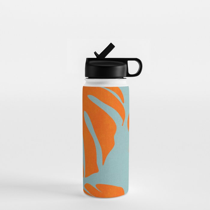 monstera leaves blue orange plant summer Water Bottle Gallery Image 1