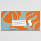 monstera leaves blue orange plant summer Desk Mat Gallery Image 1