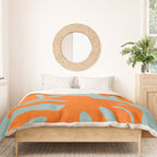 monstera leaves blue orange plant summer Duvet Cover Gallery Image 3