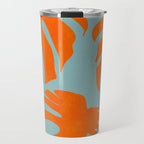 monstera leaves blue orange plant summer Travel Mug Gallery Image 1
