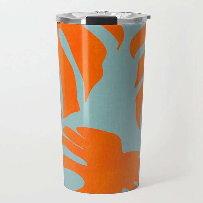 monstera leaves blue orange plant summer Travel Mug Gallery Image 1
