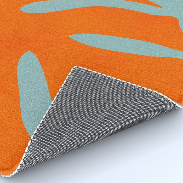 monstera leaves blue orange plant summer Rug Gallery Image 4