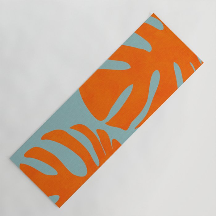 monstera leaves blue orange plant summer Yoga Mat Gallery Image 1