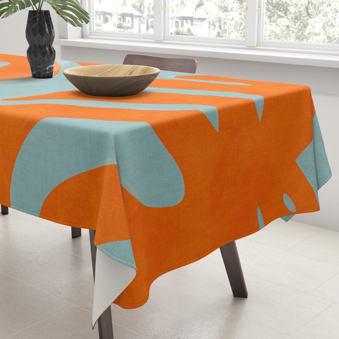 monstera leaves blue orange plant summer Tablecloth Gallery Image 3