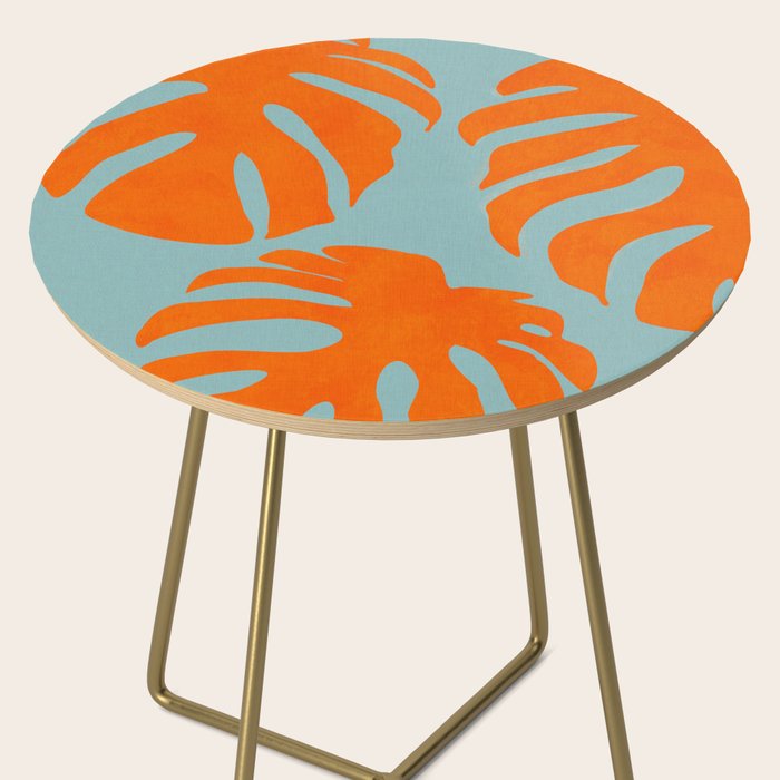 monstera leaves blue orange plant summer Side Table Gallery Image 2