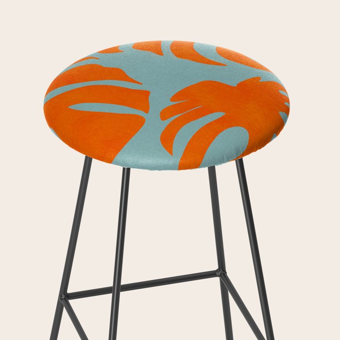 monstera leaves blue orange plant summer Stool Gallery Image 2