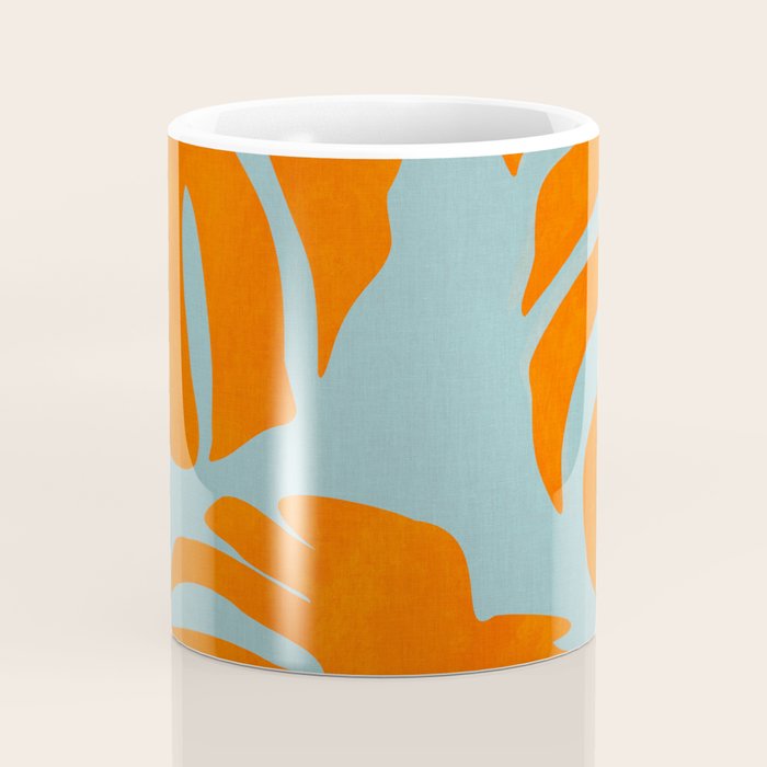monstera leaves blue orange plant summer Coffee Mug Gallery Image 4