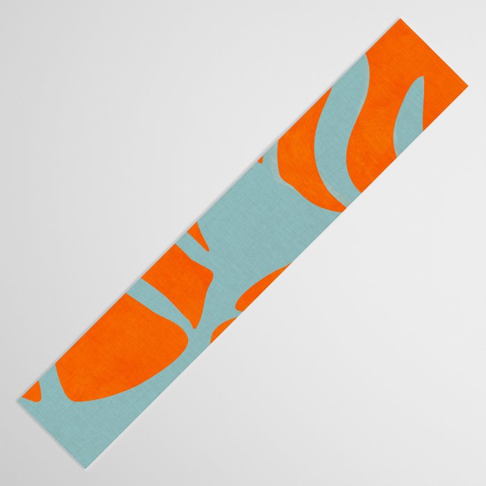 monstera leaves blue orange plant summer Table Runner Gallery Image 3