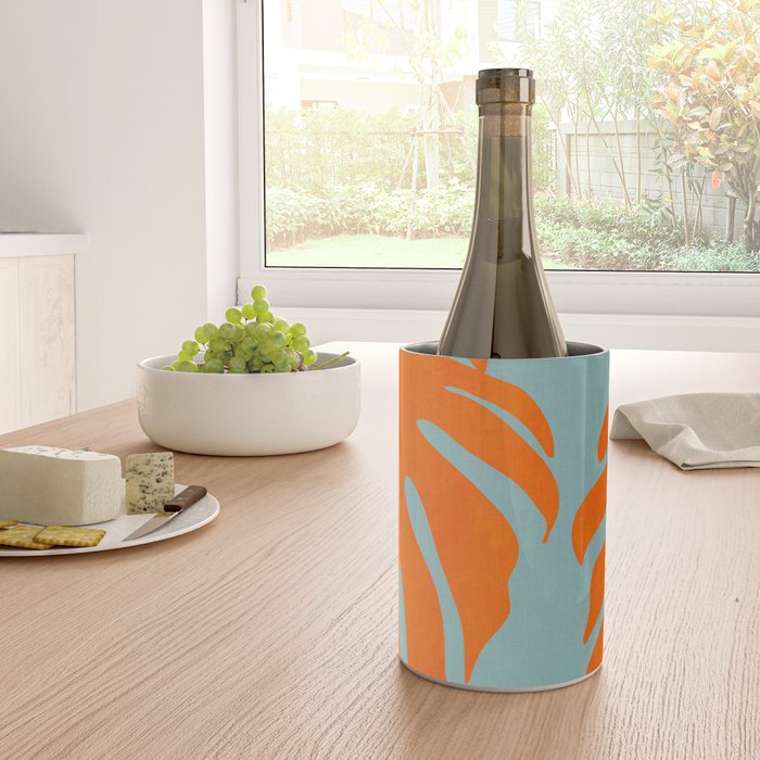 monstera leaves blue orange plant summer Wine Chiller Gallery Image 4