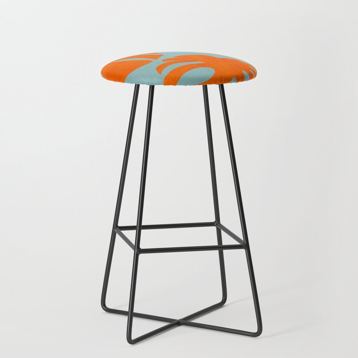 monstera leaves blue orange plant summer Stool Gallery Image 1