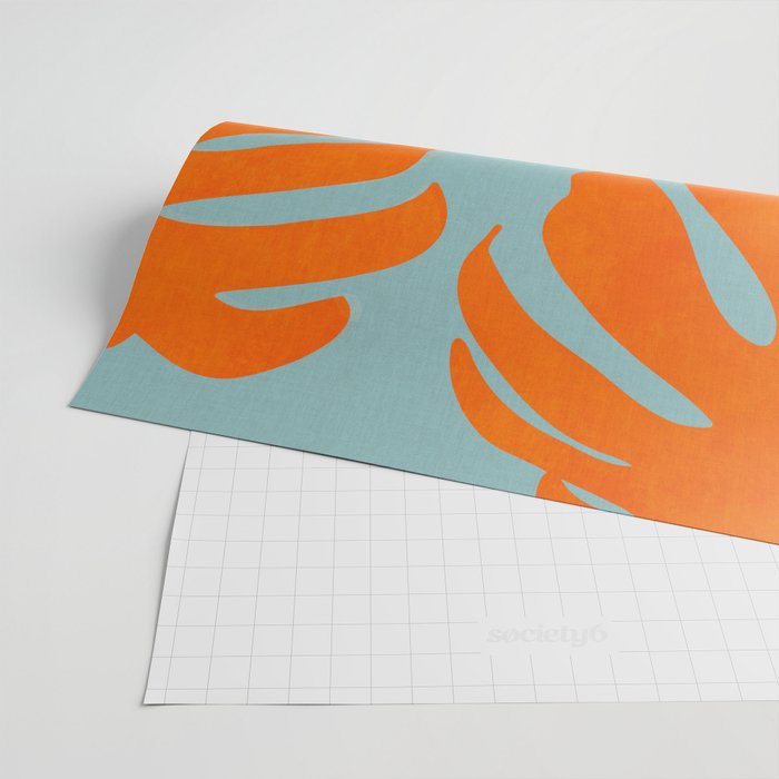 monstera leaves blue orange plant summer Wrapping Paper Gallery Image 2