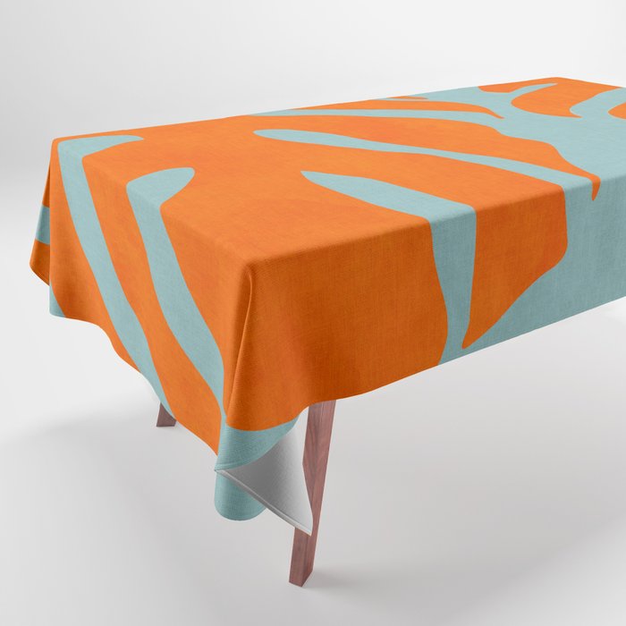 monstera leaves blue orange plant summer Tablecloth Gallery Image 1