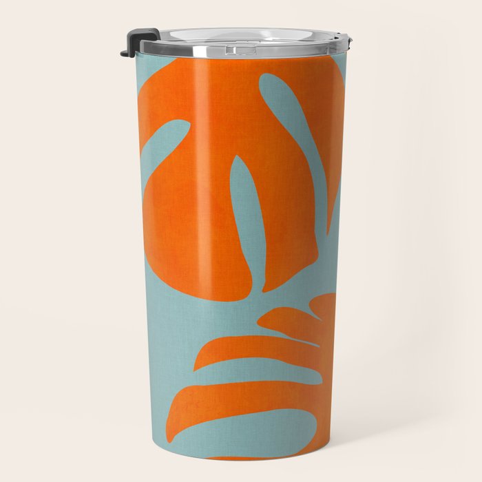 monstera leaves blue orange plant summer Travel Mug Gallery Image 3