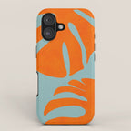 monstera leaves blue orange plant summer iPhone Case Gallery Image 1