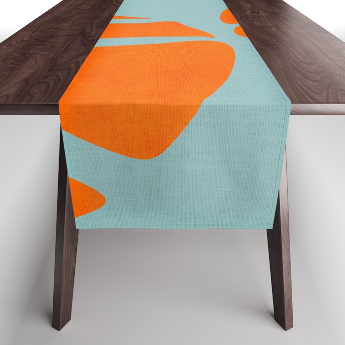 monstera leaves blue orange plant summer Table Runner Gallery Image 1