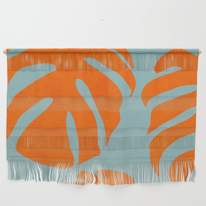 monstera leaves blue orange plant summer Wall Hanging Gallery Image 1
