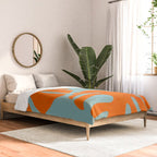 monstera leaves blue orange plant summer Comforter Gallery Image 2