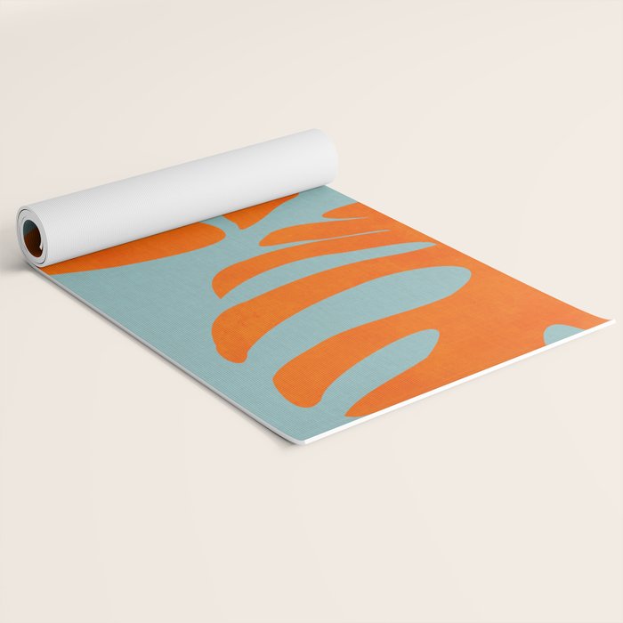 monstera leaves blue orange plant summer Yoga Mat Gallery Image 2