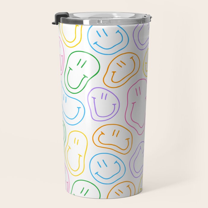 Colorful happy smiling face cartoon pattern Travel Mug Gallery Image 3