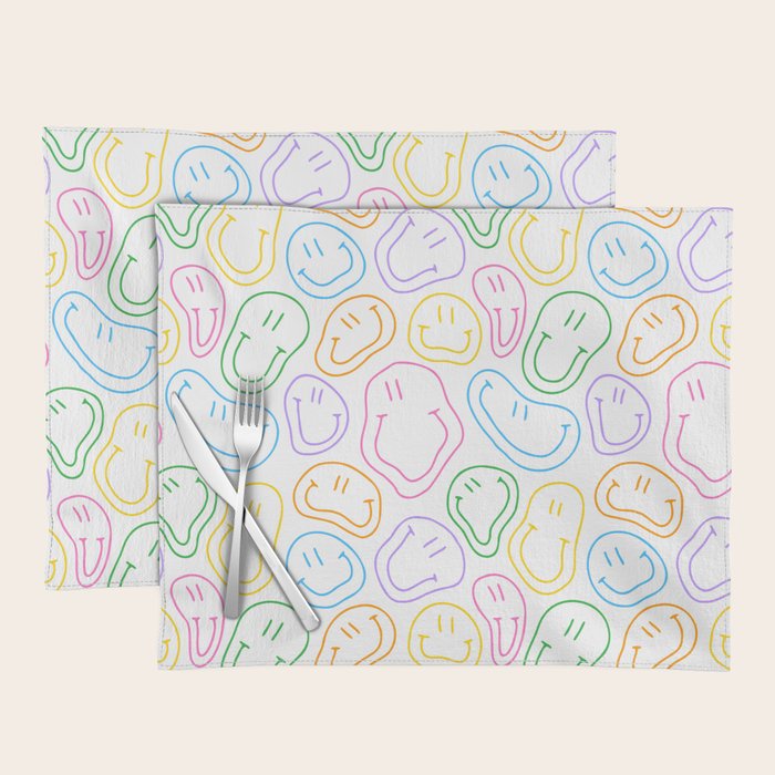 Colorful happy smiling face cartoon pattern Placemat Gallery Image 1