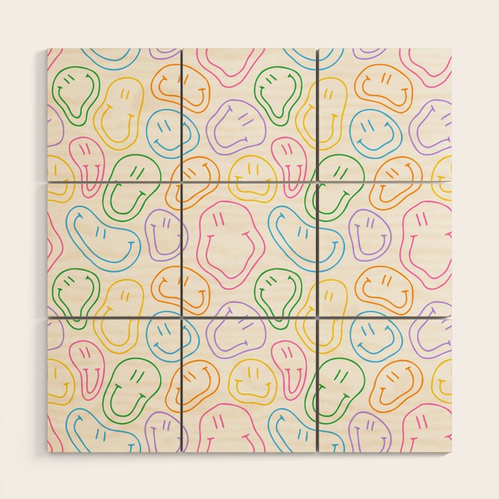 Colorful happy smiling face cartoon pattern Wood Wall Art Gallery Image 1