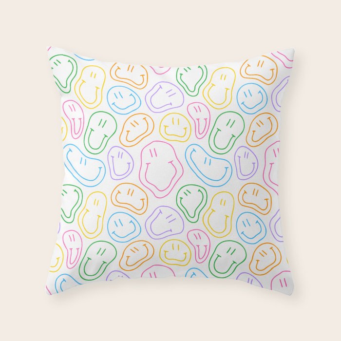 Colorful happy smiling face cartoon pattern Throw Pillow Gallery Image 6