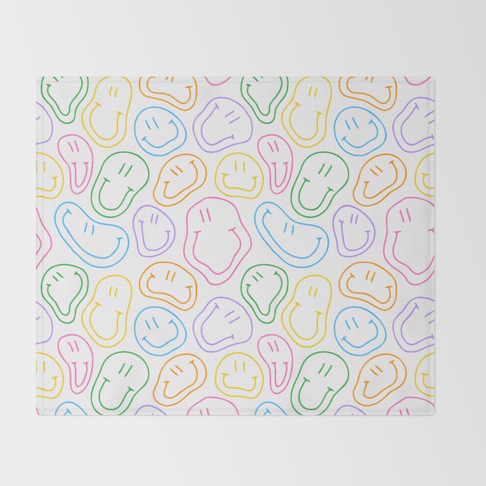 Colorful happy smiling face cartoon pattern Throw Blanket Gallery Image 2