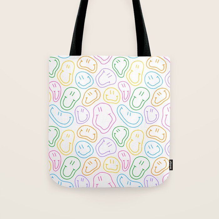 Colorful happy smiling face cartoon pattern Tote Bag Gallery Image 1
