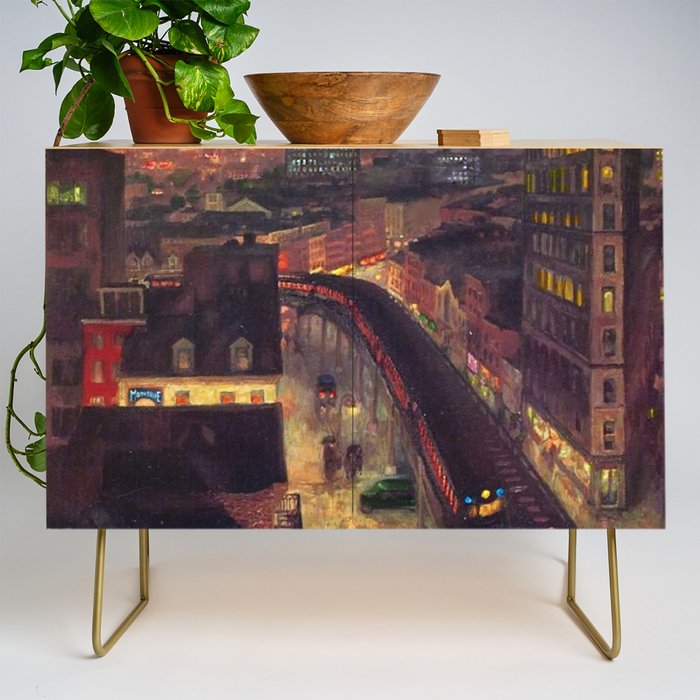'The City from Greenwich Village' New York City subway cityscape by John French Sloan Credenza Gallery Image 1
