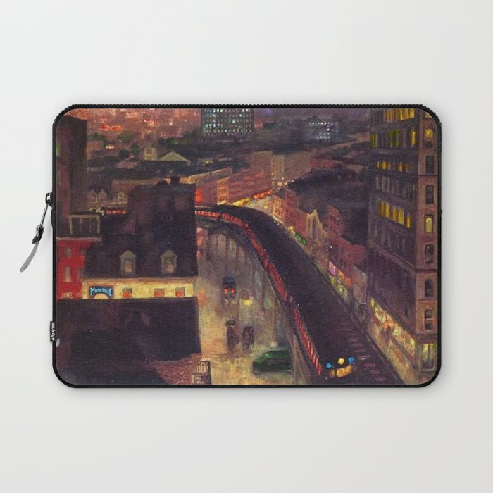 'The City from Greenwich Village' New York City subway cityscape by John French Sloan Laptop Sleeve Gallery Image 1