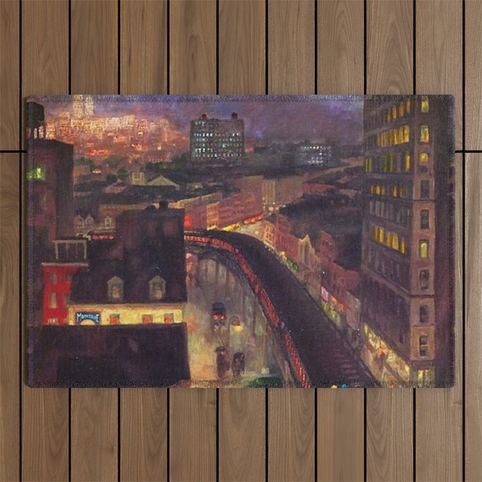 'The City from Greenwich Village' New York City subway cityscape by John French Sloan Outdoor Rug Gallery Image 1