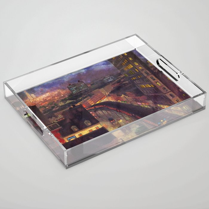 'The City from Greenwich Village' New York City subway cityscape by John French Sloan Acrylic Tray Gallery Image 1