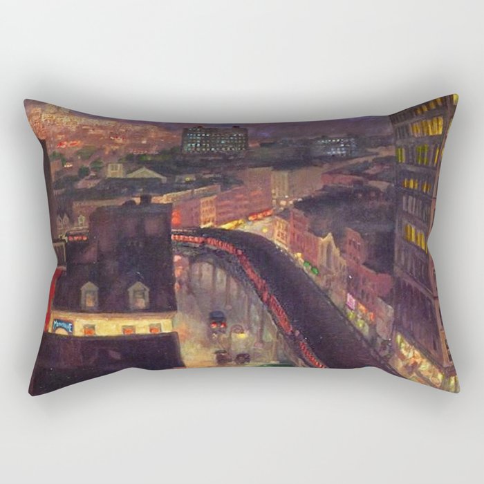 'The City from Greenwich Village' New York City subway cityscape by John French Sloan Rectangular Pillow Gallery Image 2