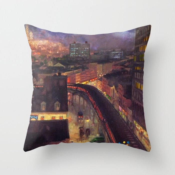 'The City from Greenwich Village' New York City subway cityscape by John French Sloan Throw Pillow Gallery Image 6