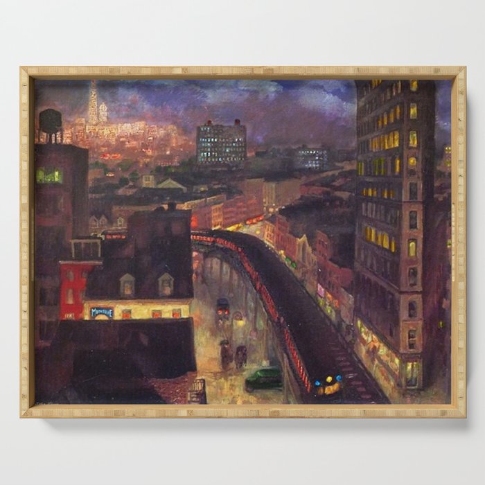 'The City from Greenwich Village' New York City subway cityscape by John French Sloan Serving Tray Gallery Image 1