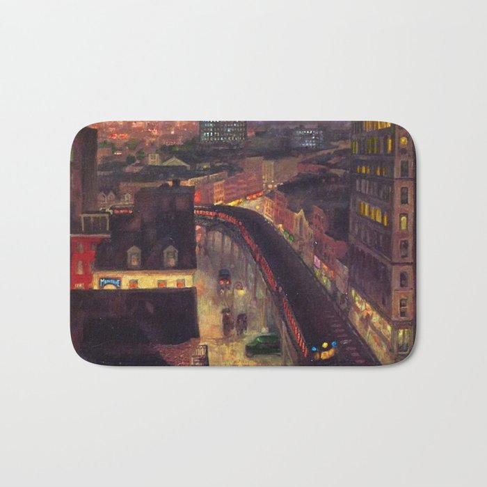 'The City from Greenwich Village' New York City subway cityscape by John French Sloan Bath Mat Gallery Image 1