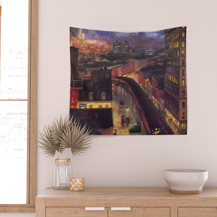 'The City from Greenwich Village' New York City subway cityscape by John French Sloan Wall Tapestry Gallery Image 2
