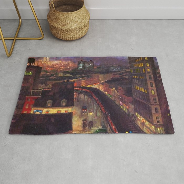 'The City from Greenwich Village' New York City subway cityscape by John French Sloan Rug Gallery Image 1