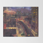 'The City from Greenwich Village' New York City subway cityscape by John French Sloan Throw Blanket Gallery Image 2