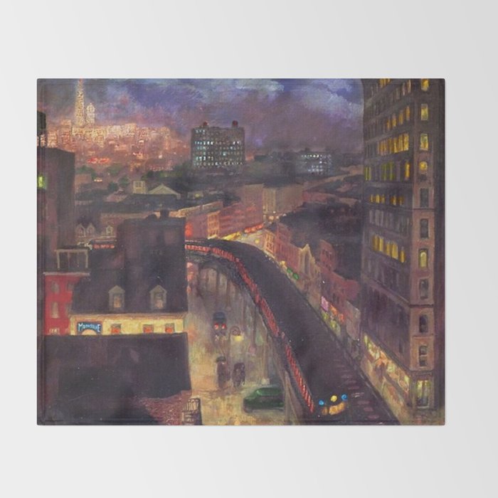 'The City from Greenwich Village' New York City subway cityscape by John French Sloan Throw Blanket Gallery Image 2