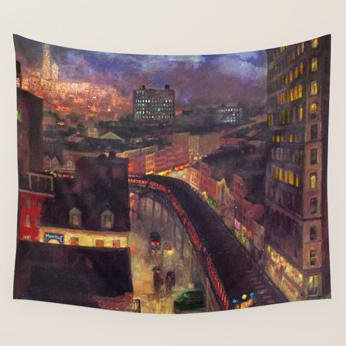 'The City from Greenwich Village' New York City subway cityscape by John French Sloan Wall Tapestry Gallery Image 4