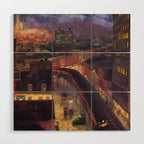 'The City from Greenwich Village' New York City subway cityscape by John French Sloan Wood Wall Art Gallery Image 1