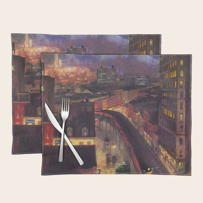 'The City from Greenwich Village' New York City subway cityscape by John French Sloan Placemat Gallery Image 1