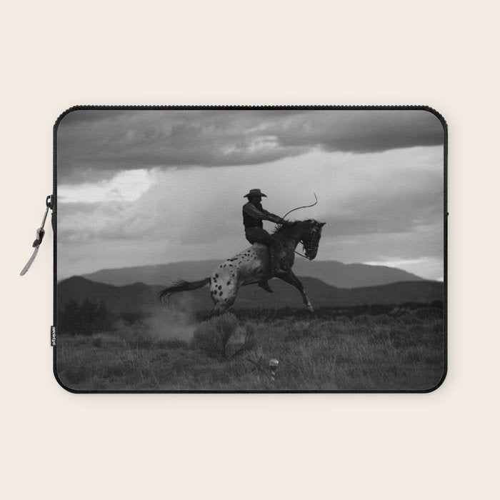 Black and White Cowboy Being Bucked Off Laptop Sleeve Gallery Image 1