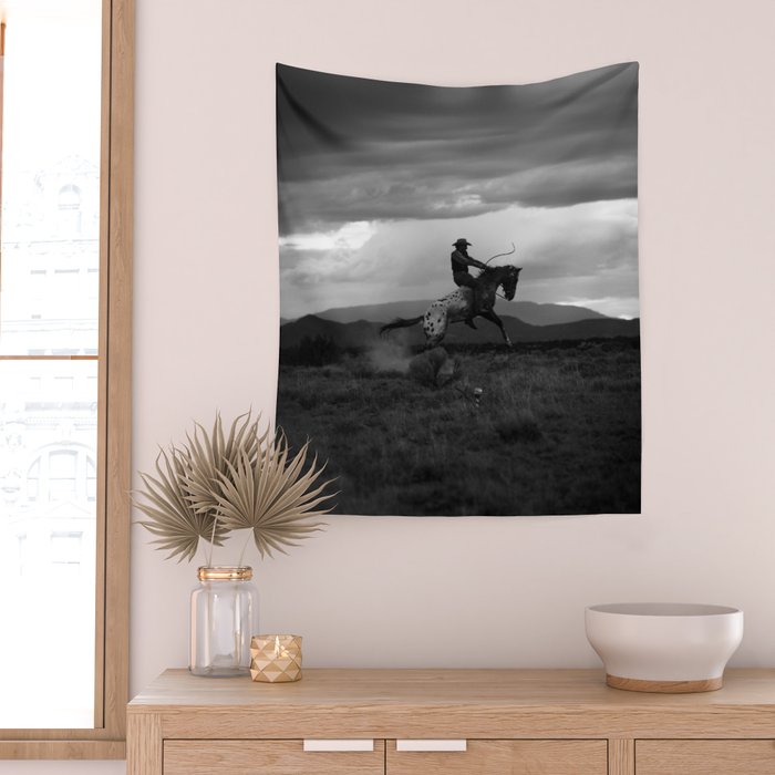 Black and White Cowboy Being Bucked Off Wall Tapestry Gallery Image 2