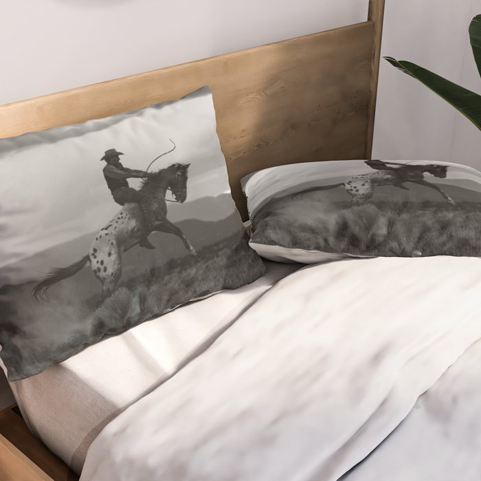 Black and White Cowboy Being Bucked Off Pillow Sham Gallery Image 2