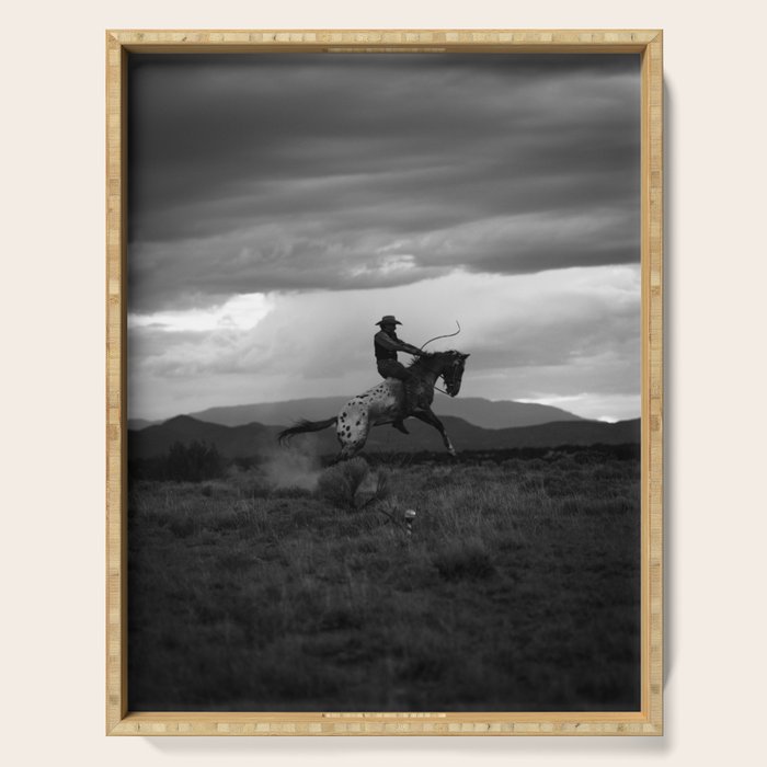 Black and White Cowboy Being Bucked Off Serving Tray Gallery Image 1